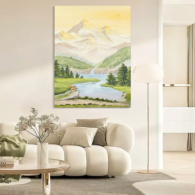 HESD.ART手绘油画《朝阳初升》客厅背景玄关金山装饰画立体感挂画