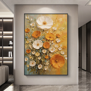 手绘心想事橙现代简约客厅装饰画橙色花卉玄关餐厅挂画肌理油画