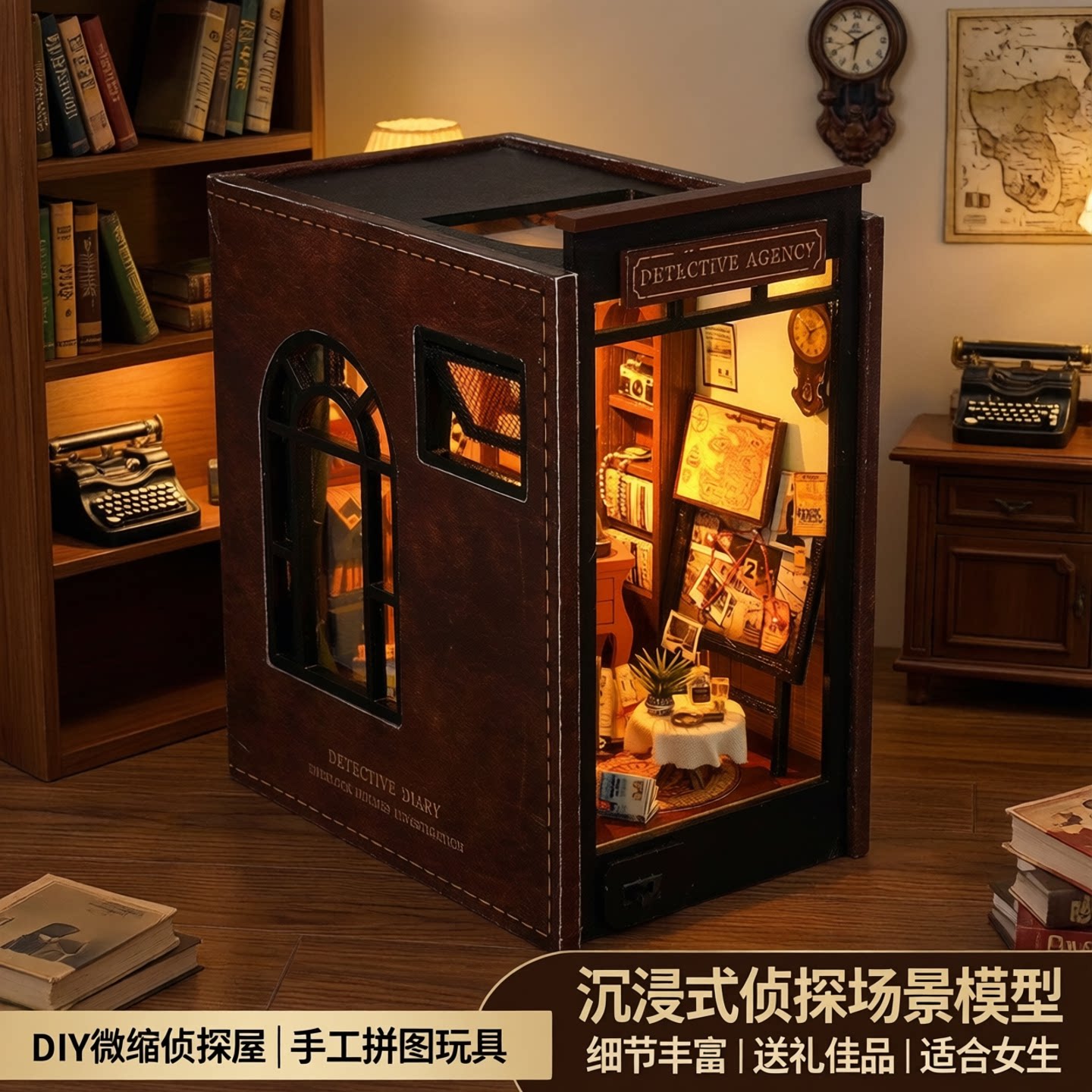 diy小屋大侦探书立手工微缩场景模型积木拼图玩具生日礼物女生