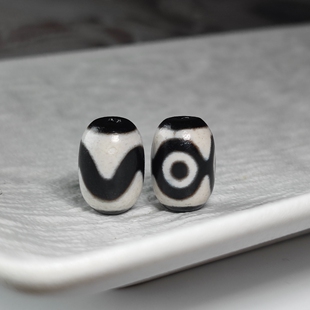 西藏黑白虎牙三眼天珠玛瑙配珠散珠腰珠佛珠念珠配饰饰品配件文玩