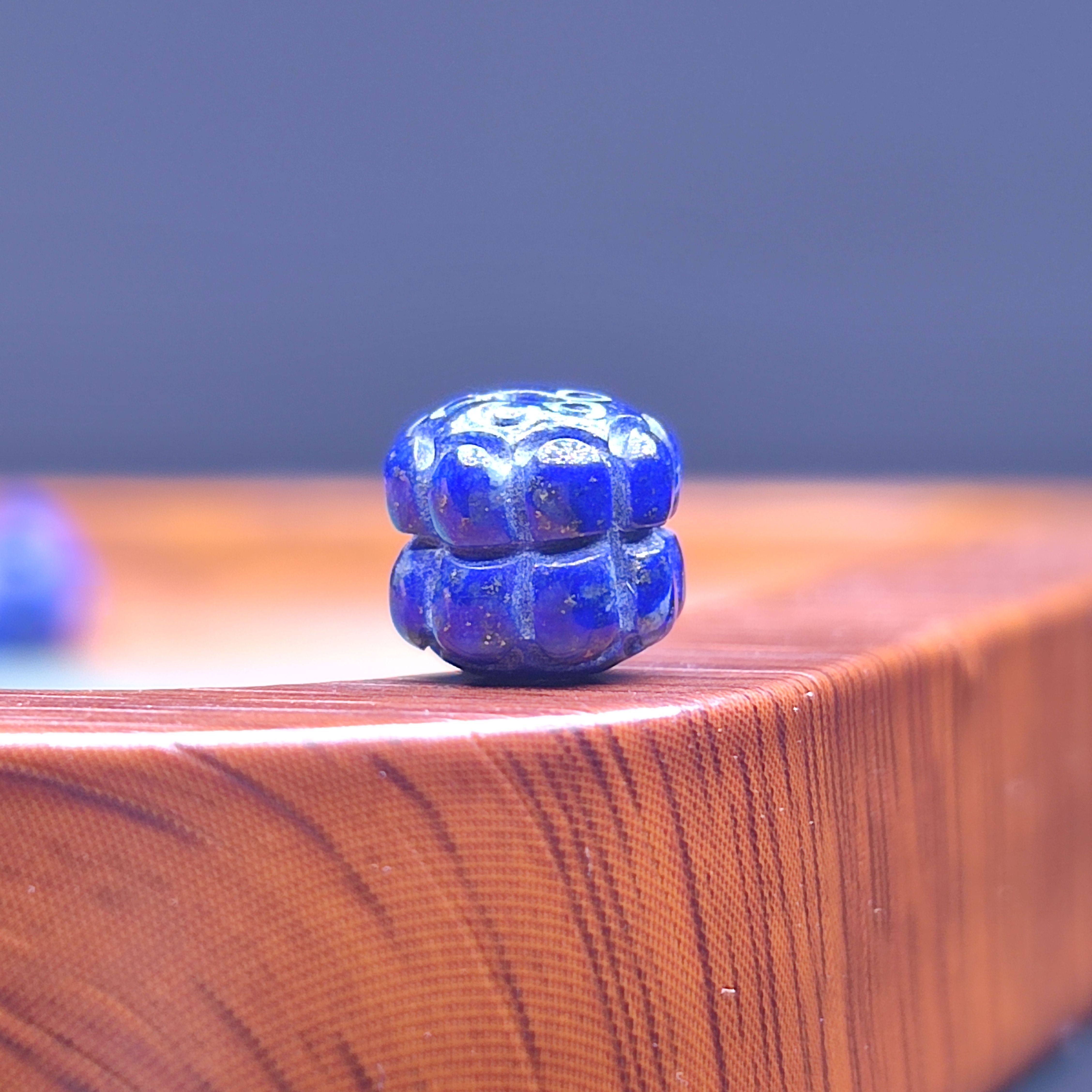 天然原矿青金石莲花并蒂莲双面散珠顶珠多宝珠diy金刚星月配饰