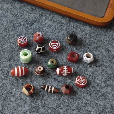 藏传西亚古珠玛瑙药师天珠高油包浆虎牙佛珠手串项链diy配件散珠