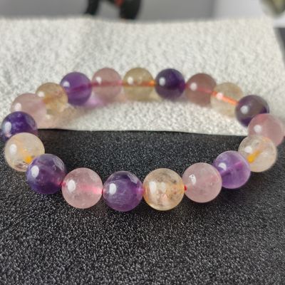 天然多色组合超七水晶手链单圈草莓晶粉晶金发晶紫水晶多宝手串