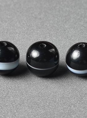 天然黑色一线药师老型圆珠桶珠玛瑙配饰散珠子单珠手串多宝配珠