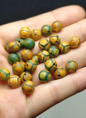 天然绿色龟甲纹老玛瑙天珠雪域单珠龙鳞凤雪diy配珠