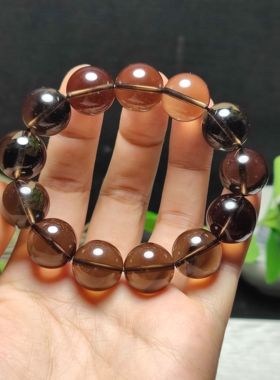 天然水晶茶晶烟晶手链男女款净体茶色水晶纯色单圈手串饰品