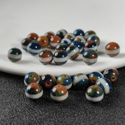 天然唐三彩玛瑙一线药师虎牙圆珠手串手链天珠配饰diy散珠配饰