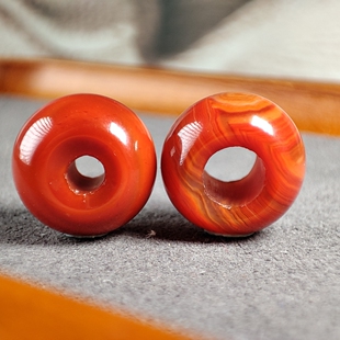 天然红玛瑙甜甜圈跑环卡环面包圈散珠子diy手工饰品配件配饰串珠