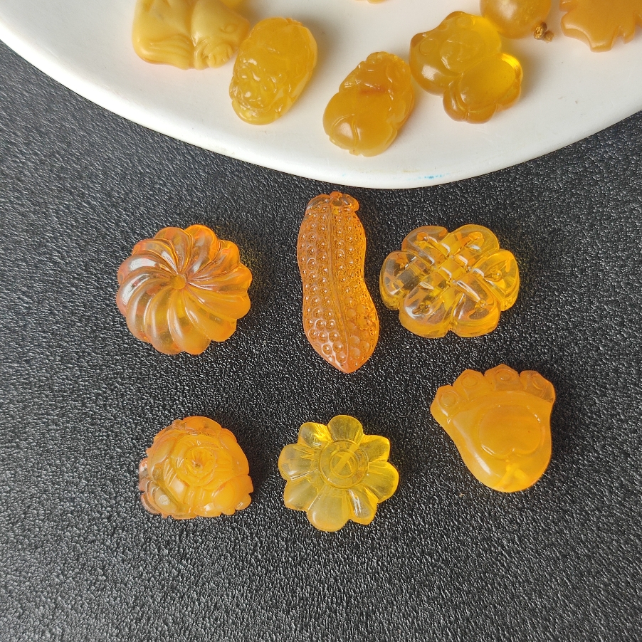 天然蜜蜡雕刻吊坠挂件配饰小配件上下通孔手链项链文玩diy配饰