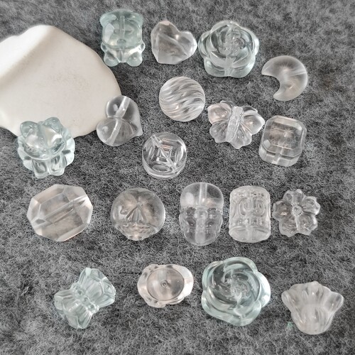 白水晶随行桶珠圆珠方块貔貅雕刻回纹通孔配件DIY手串项链配件