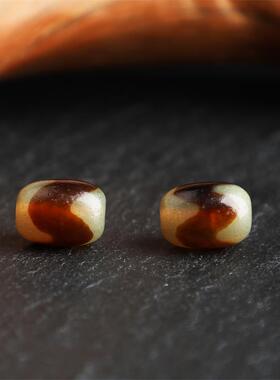 虎牙图案玛瑙天珠牙黄风化马蹄纹老料手链项链配珠散珠10*14mm左