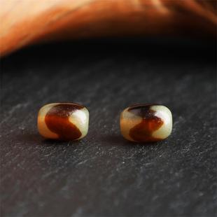 虎牙图案玛瑙天珠牙黄风化马蹄纹老料手链项链配珠散珠10 14mm左