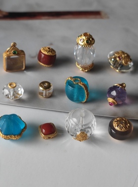 古法银S925纯银镀金扎基拉姆天然白水晶吊坠回纹隔珠心径桶珠配饰