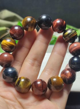 天然原石彩虎眼石黄红手链