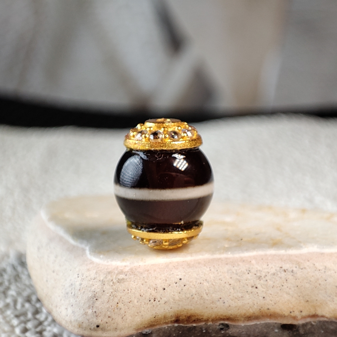 珠改系镶嵌黑白玛瑙虎牙一线药师天珠玛瑙隔珠DIY手串项链配件