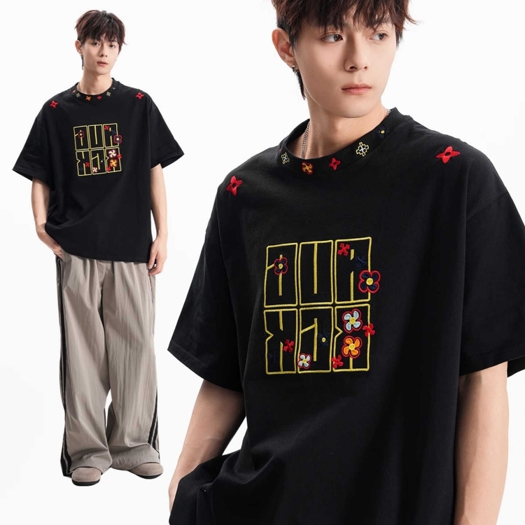 美式嘻哈图章刺绣短袖男女