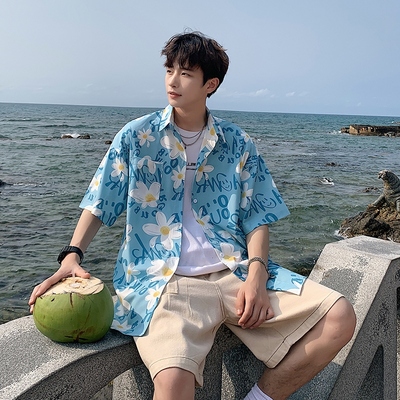 冰丝花衬衫男短袖夏季薄款