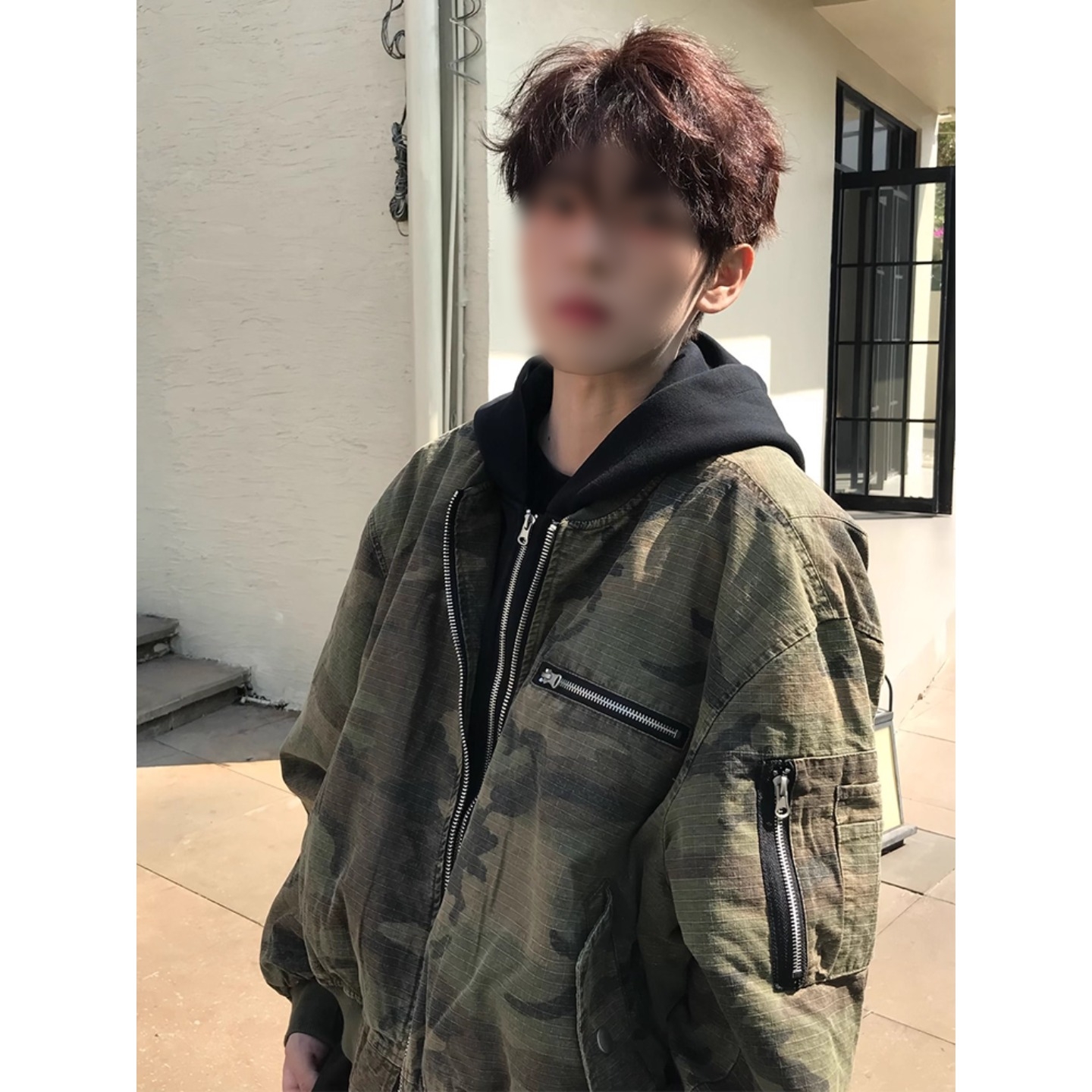 美式复古假两件迷彩夹克男款