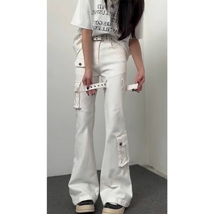 cleanfit白色绑带工装牛仔裤男款美式高街vibe裤子修身直筒微喇裤