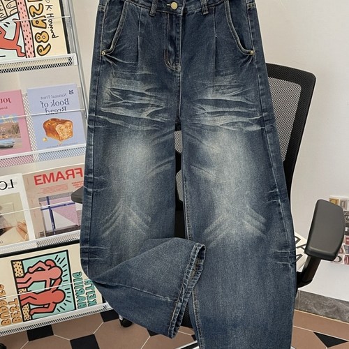 复古压褶水洗猫须牛仔裤男