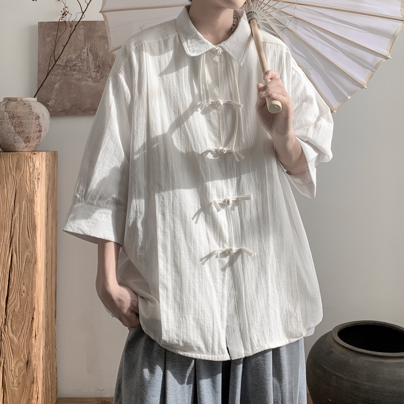 盘扣短袖衬衫男夏季薄款