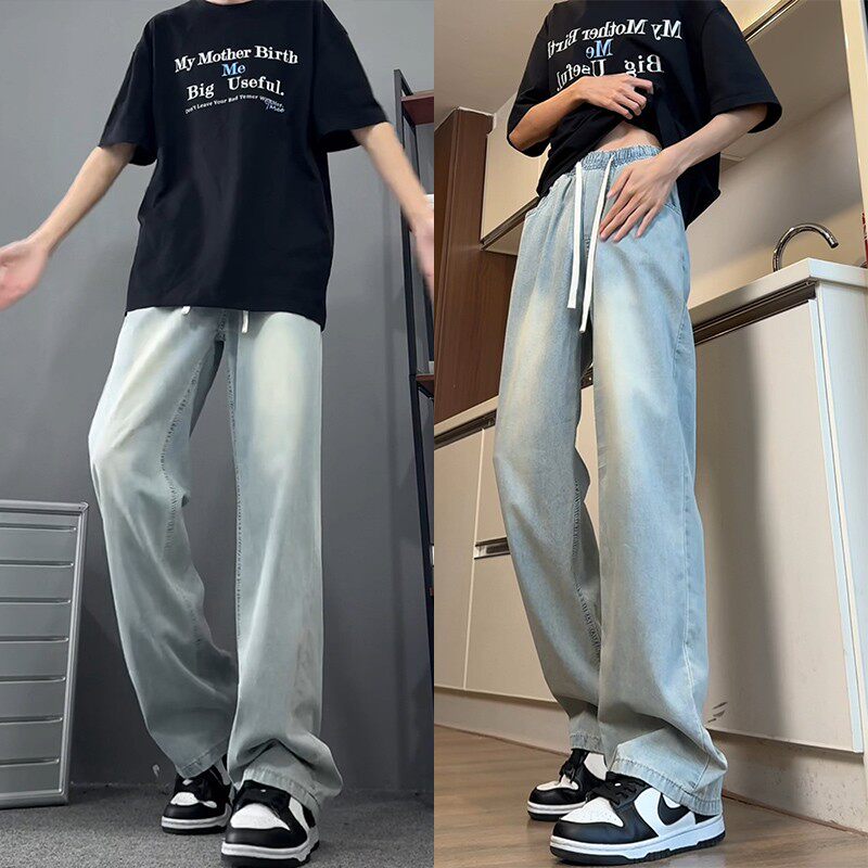 浅蓝色高级感牛仔裤男