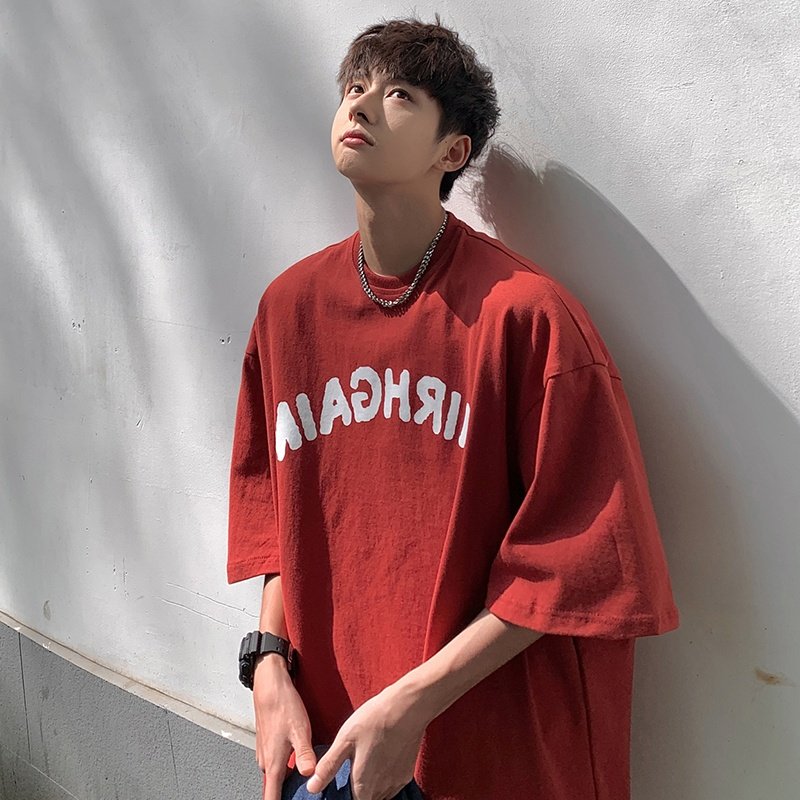 红色美式短袖t恤男款夏季潮牌宽松oversize高街潮流重磅高街衣服,男装,羽绒马甲,淘宝优惠券,粉丝福利购,淘宝优惠卷
