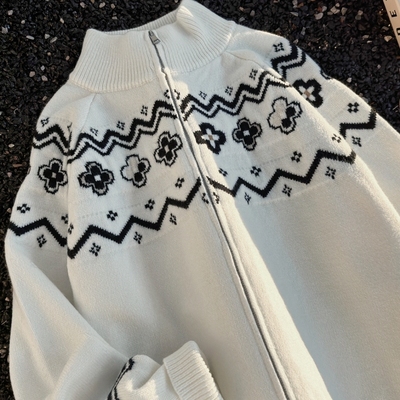 花朵费尔岛开衫毛衣男秋冬季