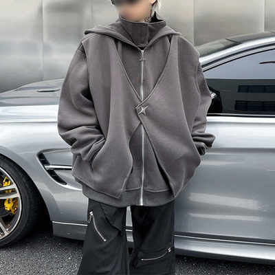 美式i人社恐开衫卫衣男