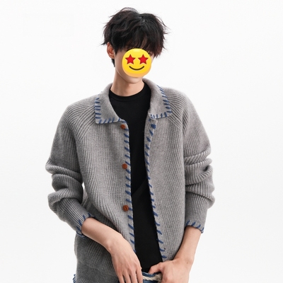 手工撞色穿线针织开衫毛衣男秋季