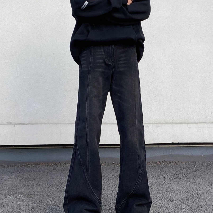 美式复古拼接牛仔裤男高街裤子