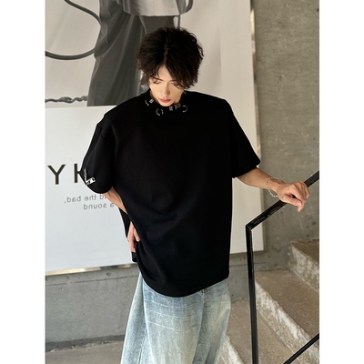 金属扣欧美潮牌t恤男重磅