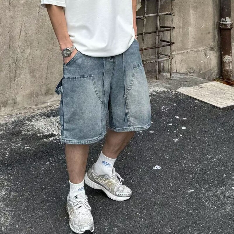 2026夏季款男士工装ins牛仔短裤水洗磨砂复古潮流日系直筒裤休闲
