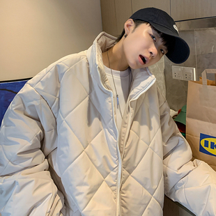 菱格立领棉衣男2023冬季 潮流百搭加厚棉服外套港风休闲宽松棉袄