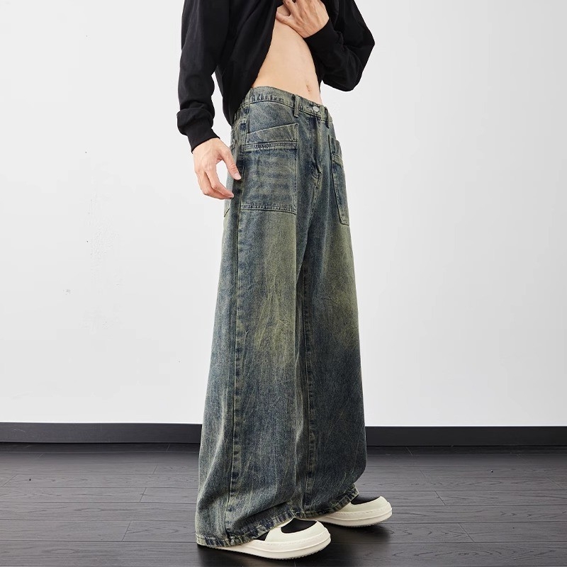 闪电纹水洗牛仔裤男秋季