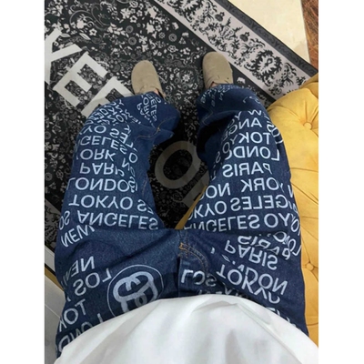 高街hiphop美式复古深蓝色直筒裤