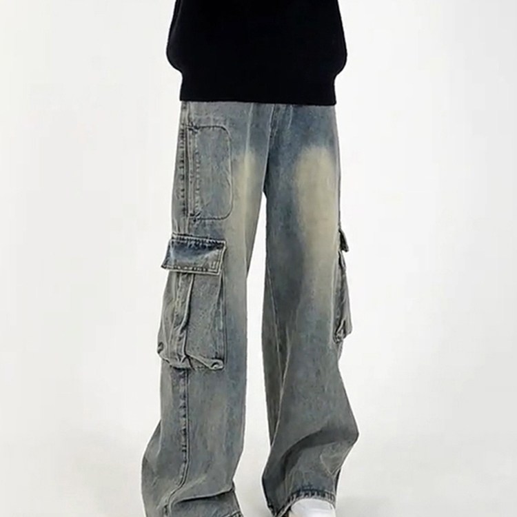 美式蓝色工装牛仔裤男生款