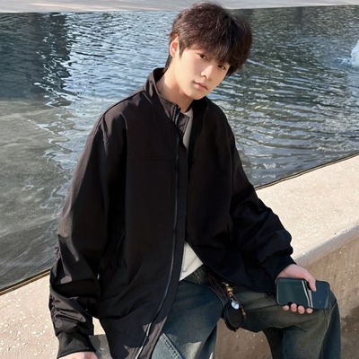 港风黑色夹克外套男春秋季