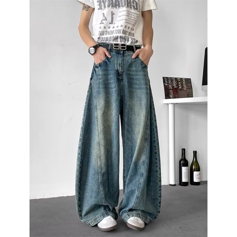 美式复古弯刀牛仔裤男款秋冬季水洗宽松阔腿直筒痞帅镰刀长裤子潮,男装,卫裤,淘宝优惠券,粉丝福利购,淘宝优惠卷