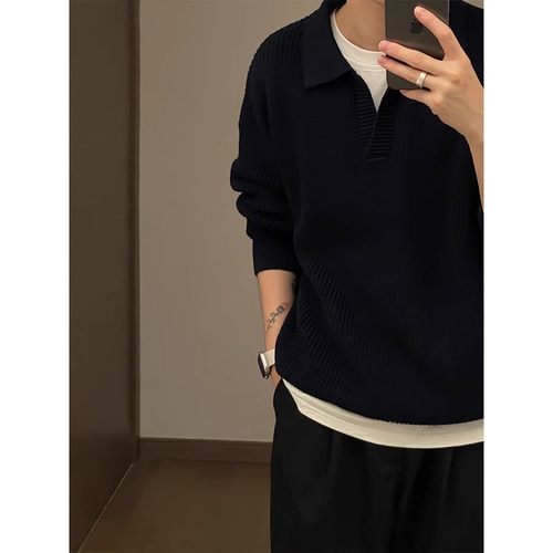 黑色v领毛衣男秋季高级感