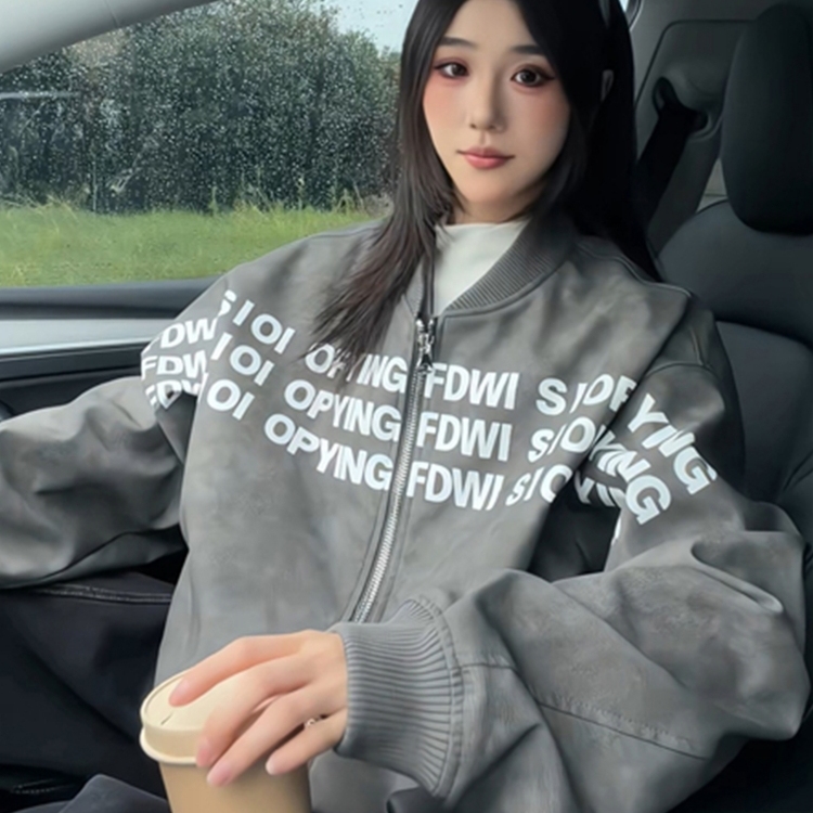 秋季字母印花PU皮衣夹克