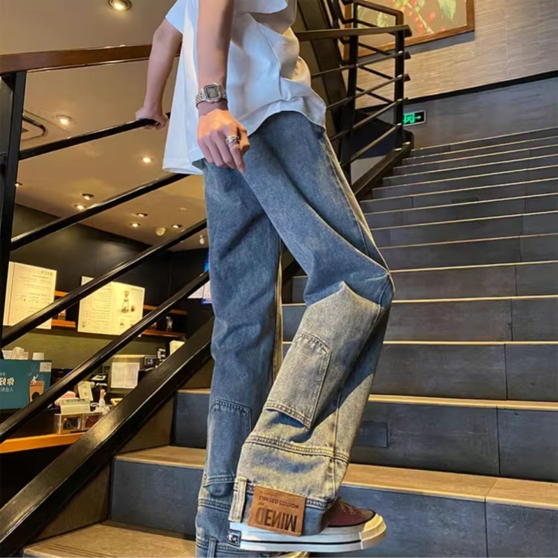 复古蓝倒装反穿微喇叭牛仔裤