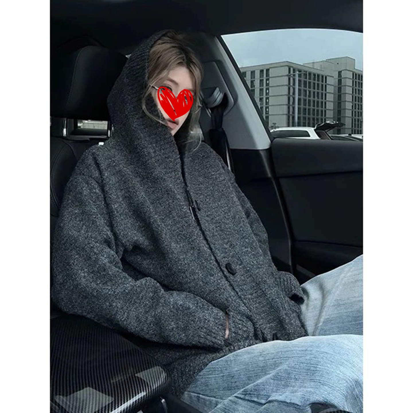 美式cleanfit深灰色毛衣开衫