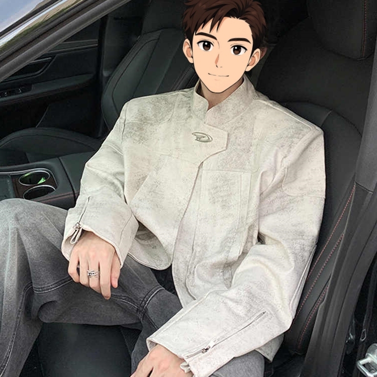 扎染短款皮衣外套男高级感