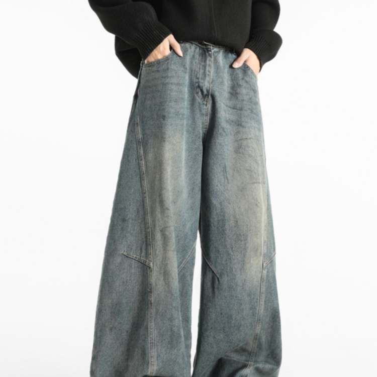 水洗复古弯刀牛仔裤男春秋季