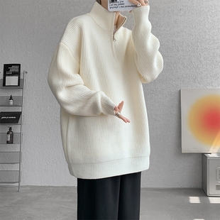 宽松休闲针织上衣 慵懒风线衣大码 半拉链高领毛衣男款 内搭秋冬美式