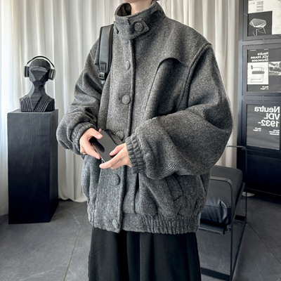 美式复古羊毛外套男秋冬季加厚