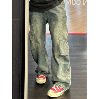 美式复古蓝弯刀牛仔裤男款