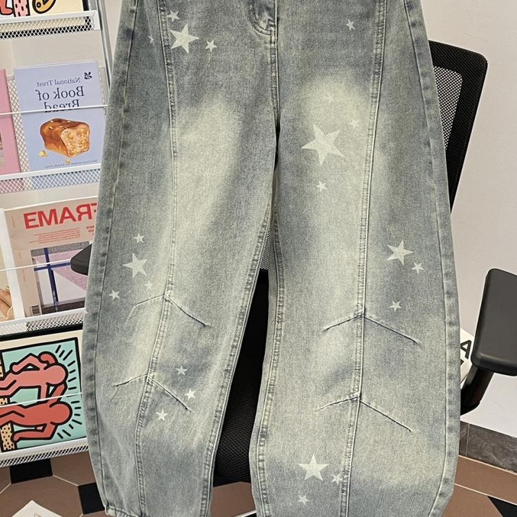 廓形打褶解构风做旧牛仔裤男