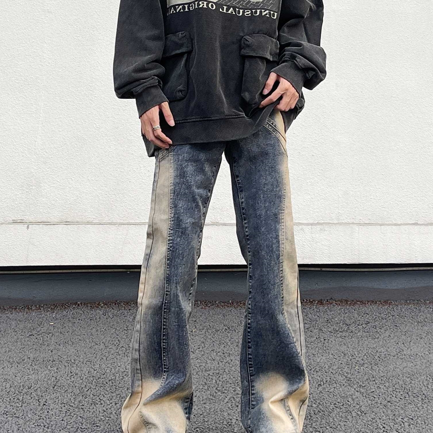 复古水洗渐变牛仔裤男